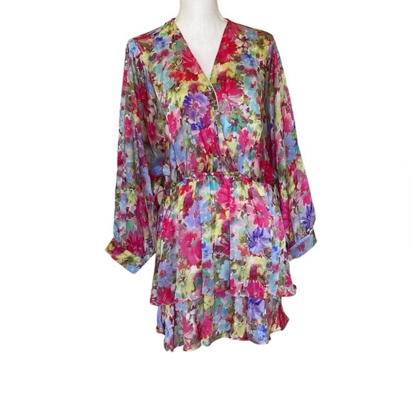 Zara Mini Floral Print Dress long sleeve size L - Picture 3 of 9
